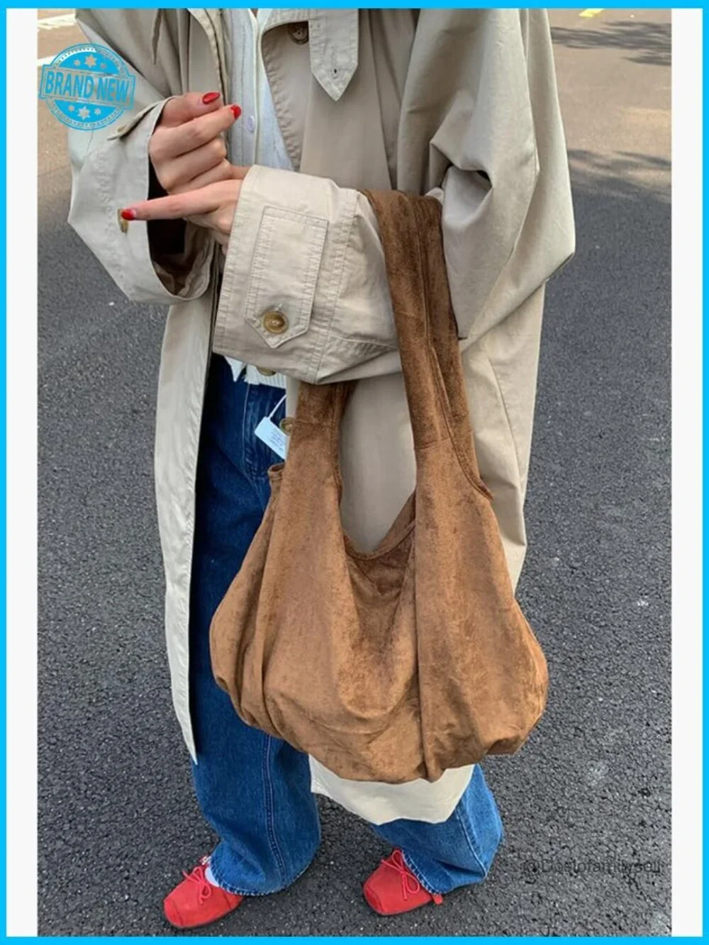 Slouchy Hobo Shoulder Bag Faux Suede Minimal Chic Tote Purse Satchel